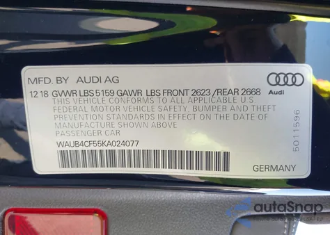 2019 Audi S5 3.0T Premium from USA, damaged, VIN WAUB4CF55KA024077